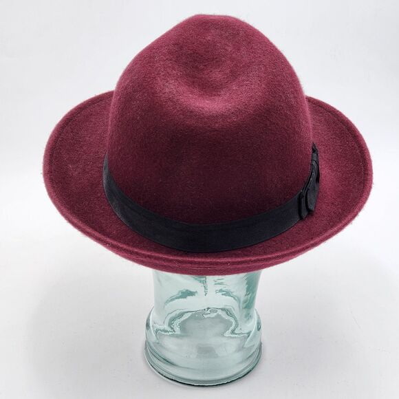 Forever 21 Wool Deep Red Ribbon Bow Band Fedora Hat - Picture 5 of 7